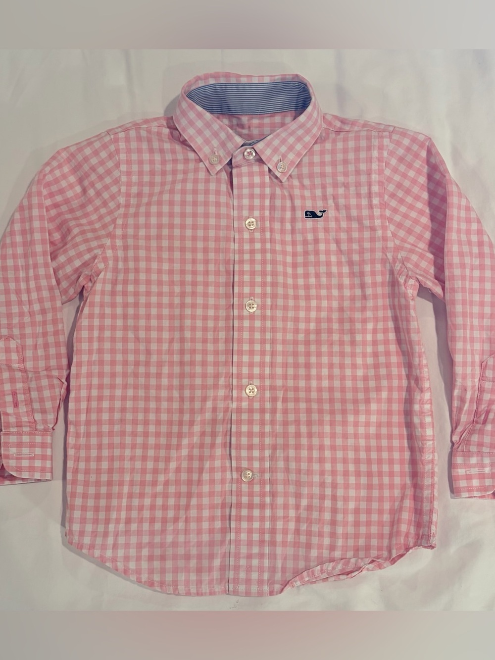 Vineyard Vines Boys 3T Pink Gingham Whale Shirt Button Down EUC